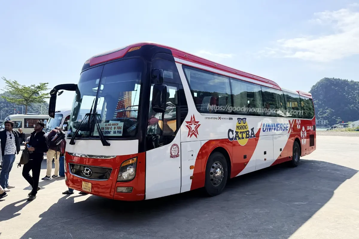 Good Morning Cat Ba tourist bus serving the Hanoi and Cat Ba route