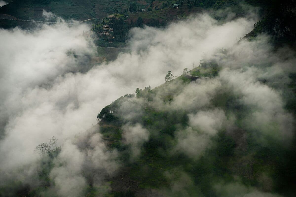 Layered mountain ridges in Ha Giang province