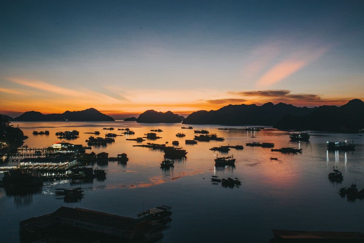Hai Phong coastline with boats on the water