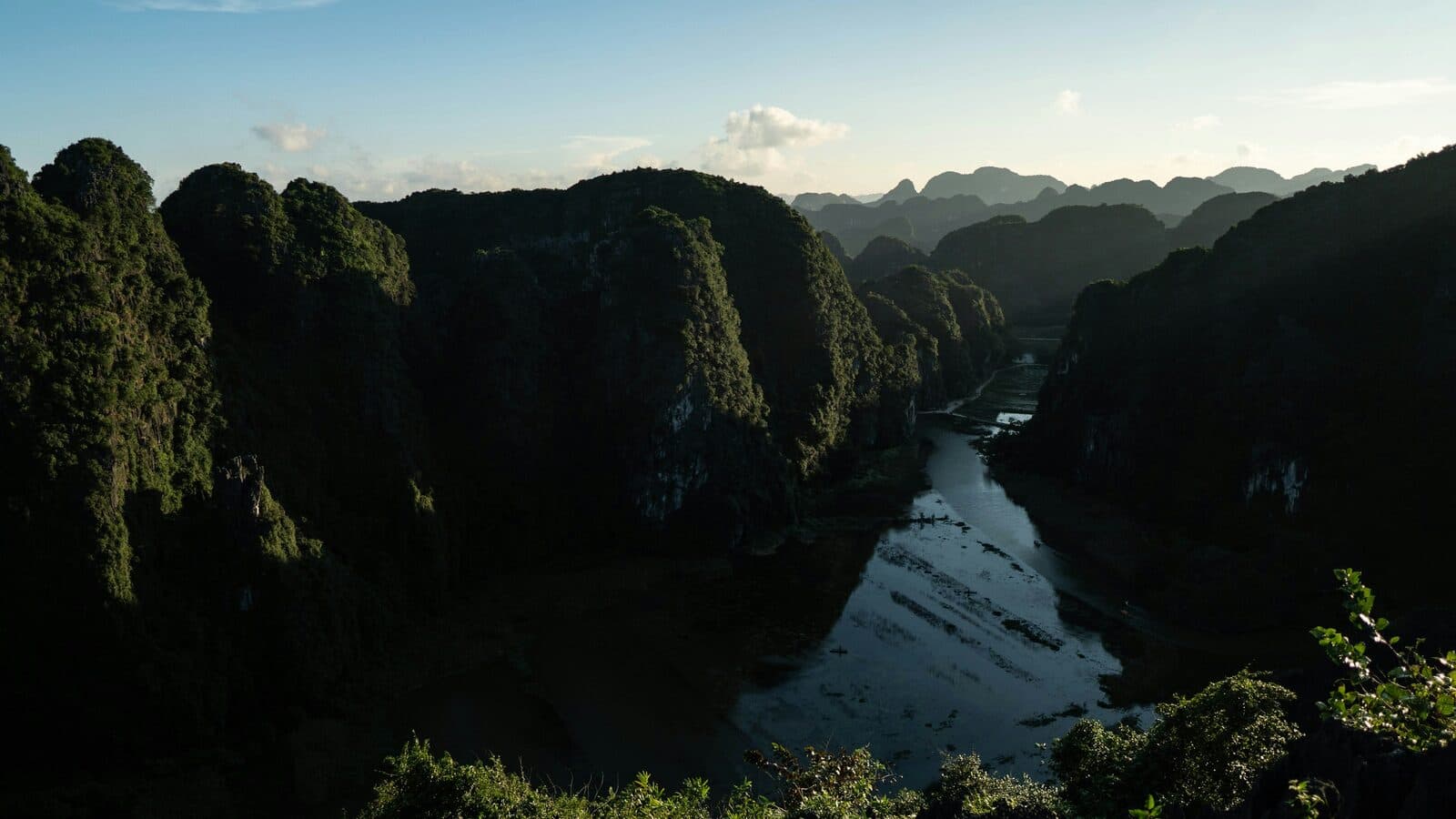 Limestone karst landscape of Tam Coc with the river winding through