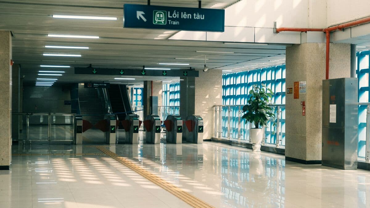 Hanoi metro station interior with Vietnamese signage